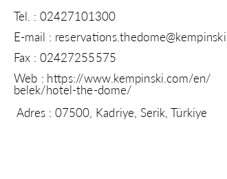 Kempinski Hotel The Dome Belek iletiim bilgileri